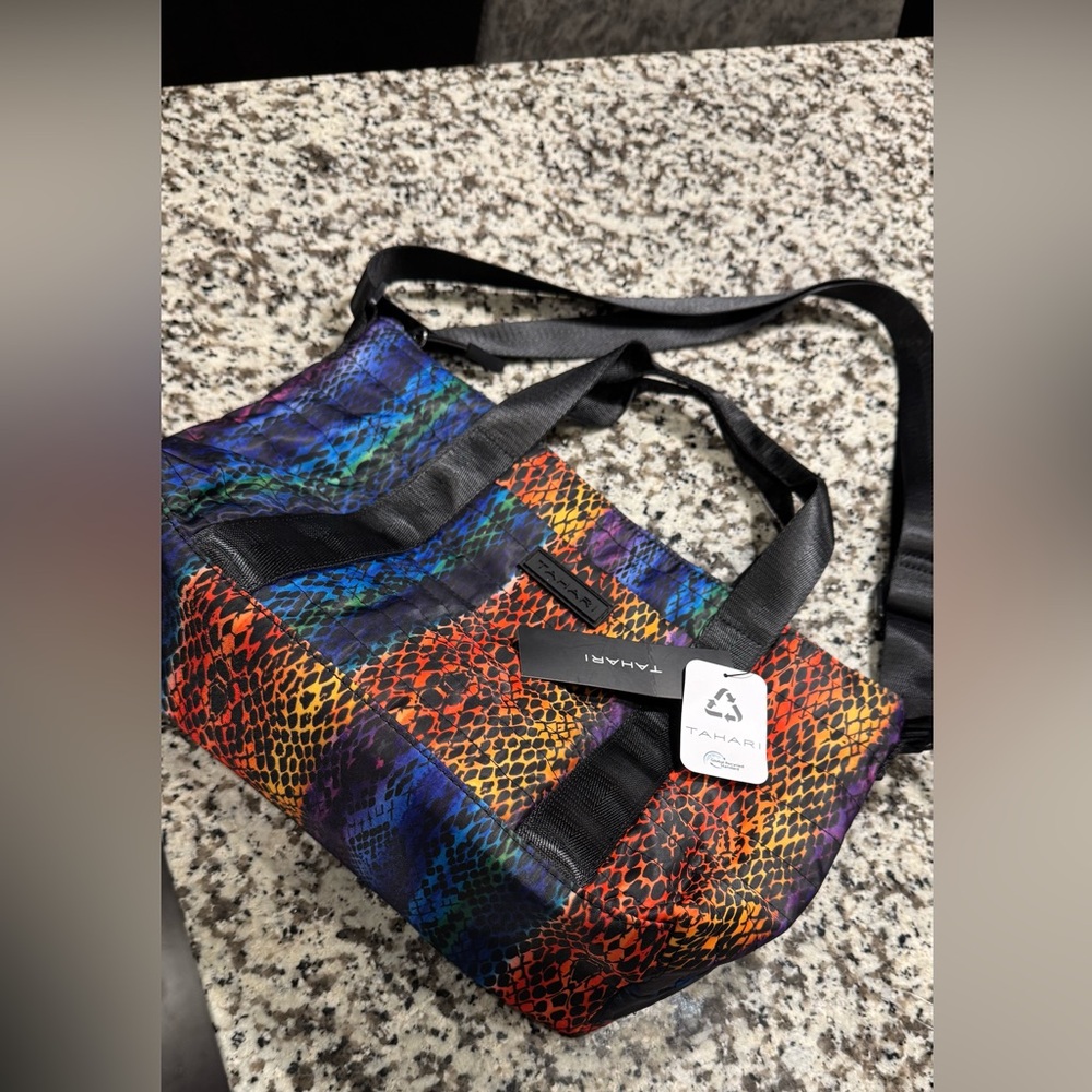 Tahari Red and Orange Shoulder Bag with Patchwork Design